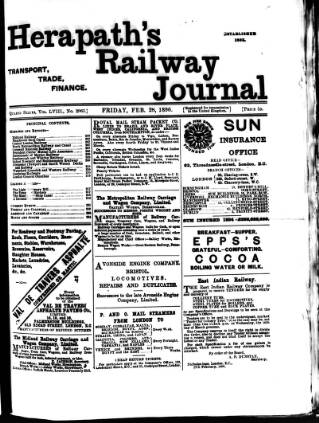 cover page of Herapath's Railway Journal published on February 28, 1896