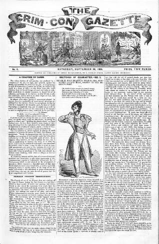 cover page of Crim. Con. Gazette published on September 29, 1838