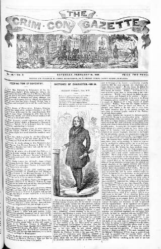 cover page of Crim. Con. Gazette published on February 16, 1839