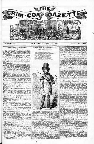 cover page of Crim. Con. Gazette published on December 21, 1839