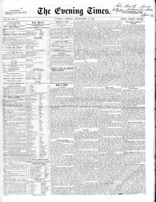 cover page of Evening Times (London) published on September 3, 1852