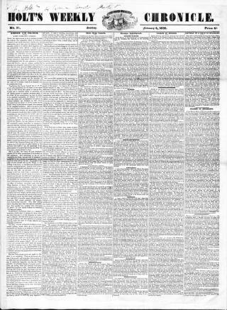 cover page of Holt's Weekly Chronicle published on February 4, 1838