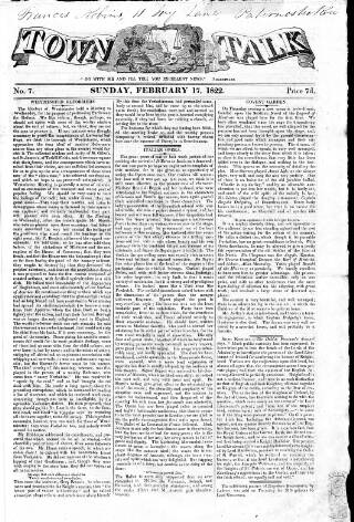 cover page of Town Talk 1822 published on February 17, 1822