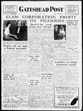 cover page of Gateshead Post published on July 6, 1951