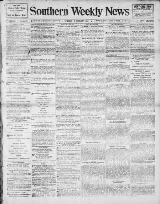 cover page of Southern Weekly News published on February 26, 1910
