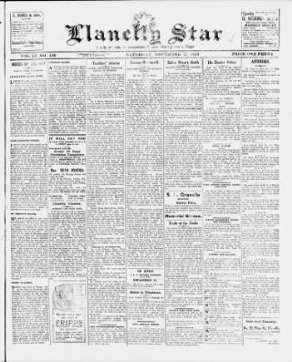 cover page of Llanelli Star published on November 15, 1919