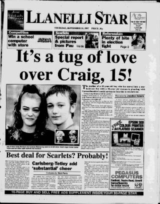 cover page of Llanelli Star published on September 18, 1997