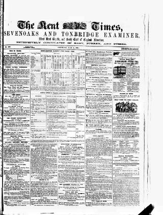 cover page of Kent Times, Tonbridge and Sevenoaks Examiner published on July 6, 1861