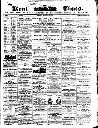 cover page of Kent Times, Tonbridge and Sevenoaks Examiner published on February 22, 1862