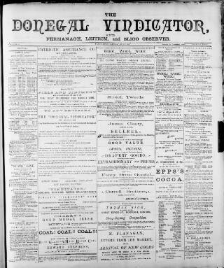 cover page of Donegal Vindicator published on July 6, 1889