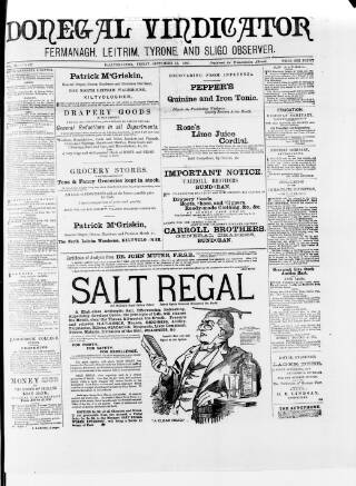 cover page of Donegal Vindicator published on September 18, 1891
