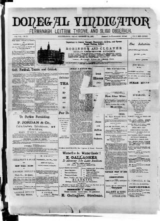 cover page of Donegal Vindicator published on December 30, 1892