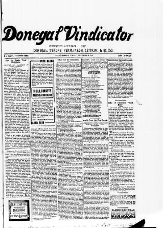 cover page of Donegal Vindicator published on November 15, 1912