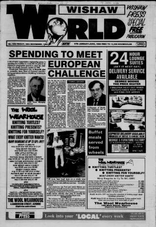 cover page of Wishaw World published on November 30, 1990