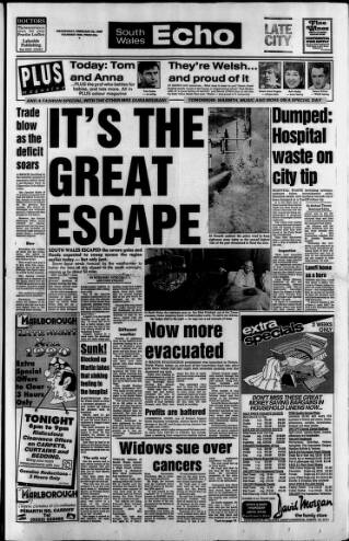 cover page of South Wales Echo published on February 28, 1990