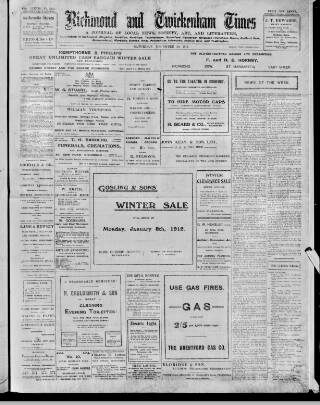 cover page of Richmond and Twickenham Times published on December 30, 1911