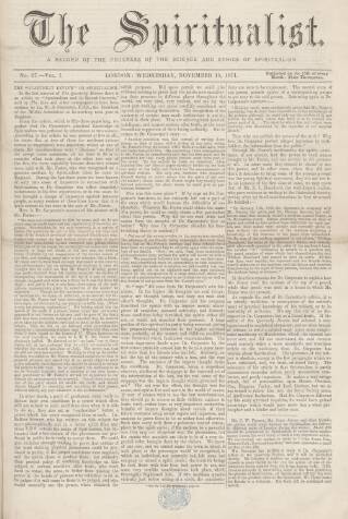 cover page of Spiritualist published on November 15, 1871