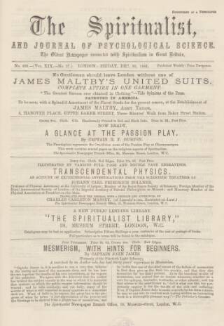 cover page of Spiritualist published on December 30, 1881
