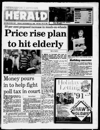 cover page of Caernarvon & Denbigh Herald published on November 30, 1990