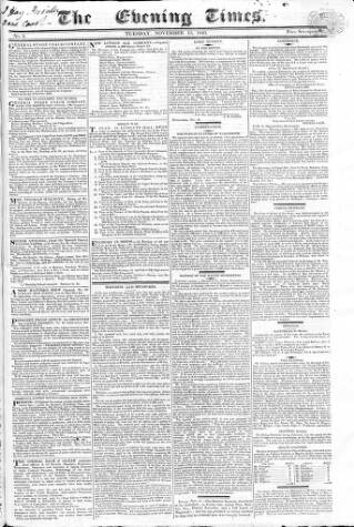 cover page of Evening Times 1825 published on November 15, 1825