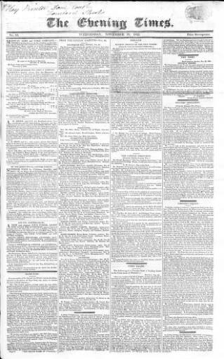 cover page of Evening Times 1825 published on November 30, 1825