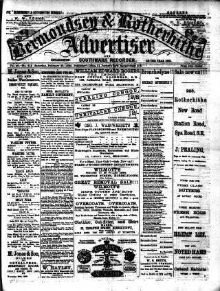 cover page of Southwark and Bermondsey Recorder published on February 28, 1880