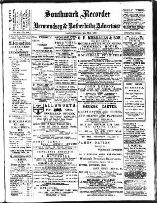 cover page of Southwark and Bermondsey Recorder published on May 29, 1886