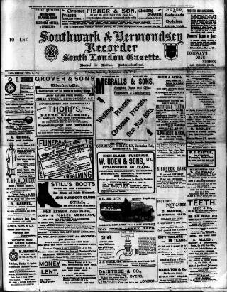 cover page of Southwark and Bermondsey Recorder published on December 30, 1905