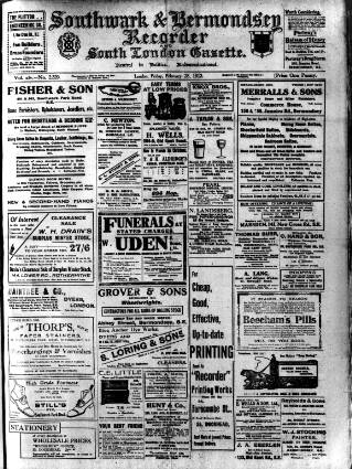 cover page of Southwark and Bermondsey Recorder published on February 28, 1913