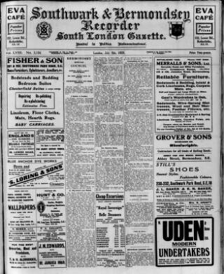 cover page of Southwark and Bermondsey Recorder published on July 6, 1928