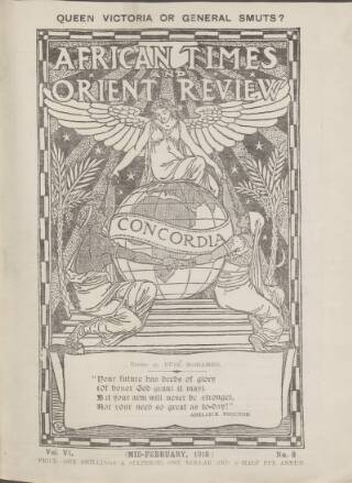 cover page of African Times and Orient Review published on February 1, 1918
