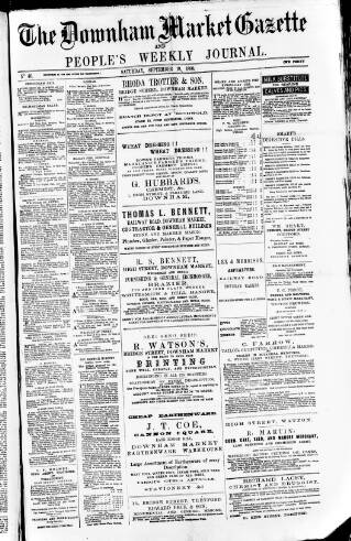 cover page of Downham Market Gazette published on September 18, 1880