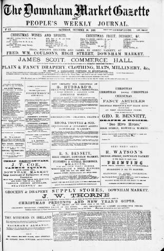cover page of Downham Market Gazette published on December 30, 1882