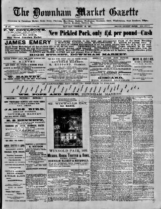 cover page of Downham Market Gazette published on February 28, 1891