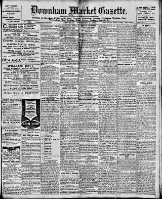 cover page of Downham Market Gazette published on November 15, 1913