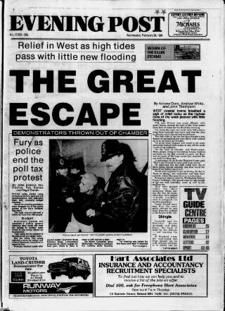 cover page of Bristol Evening Post published on February 28, 1990