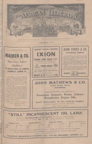 cover page of African Telegraph and Gold Coast Mirror published on December 5, 1914