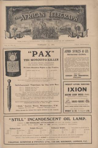 cover page of African Telegraph and Gold Coast Mirror published on February 11, 1915