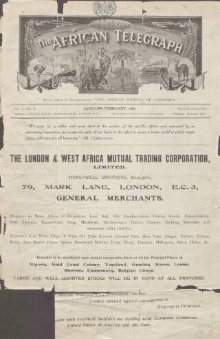 cover page of African Telegraph and Gold Coast Mirror published on February 1, 1919