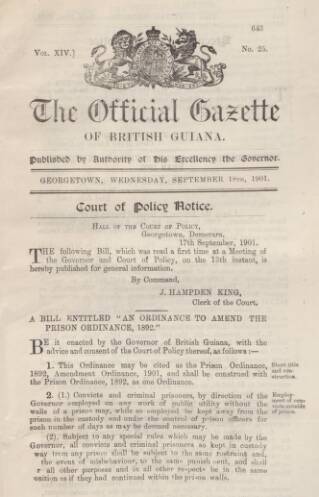 cover page of Official Gazette of British Guiana published on September 18, 1901