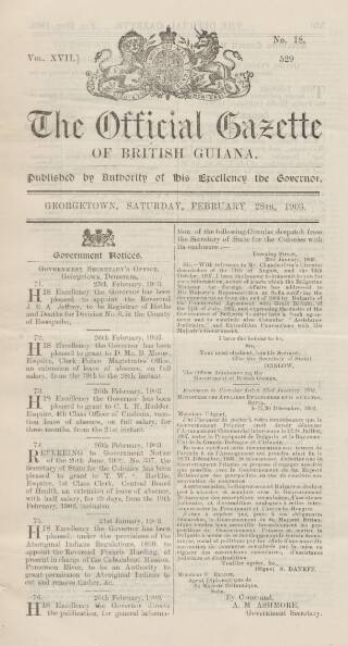 cover page of Official Gazette of British Guiana published on February 28, 1903