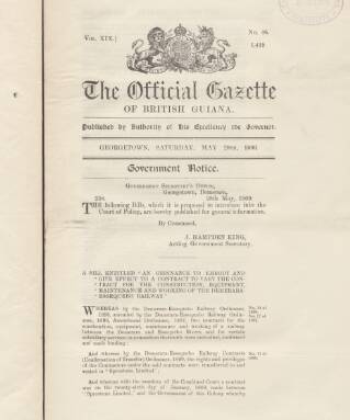 cover page of Official Gazette of British Guiana published on May 29, 1909