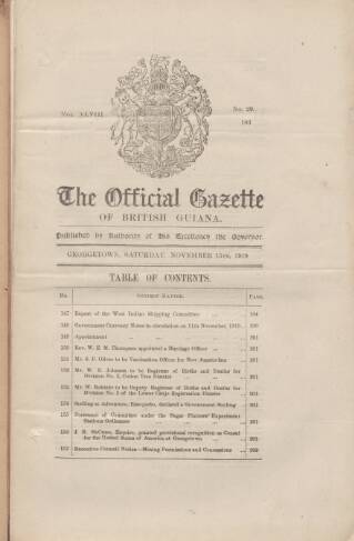 cover page of Official Gazette of British Guiana published on November 15, 1919