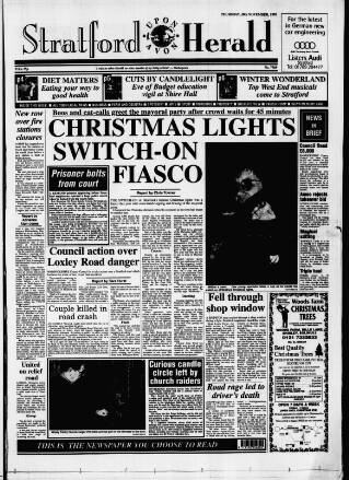 cover page of Stratford-upon-Avon Herald published on November 30, 1995