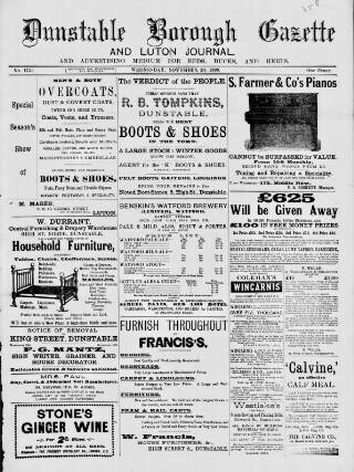 cover page of Dunstable Gazette published on November 30, 1898