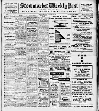 cover page of Stowmarket Weekly Post published on December 30, 1909