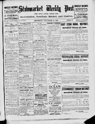 cover page of Stowmarket Weekly Post published on November 15, 1917