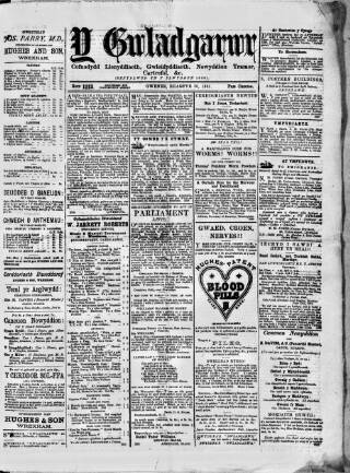 cover page of Y Gwladgarwr published on December 30, 1881