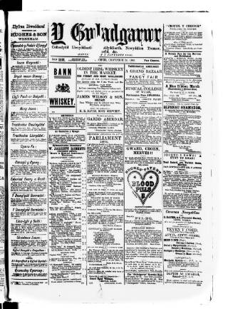 cover page of Y Gwladgarwr published on February 24, 1882