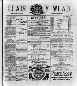 cover page of Llais Y Wlad published on May 29, 1884